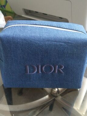 Dior Navy Canvas Cosmetic Pouch with Embroidered Logo